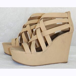 Brash strappy tan wedges